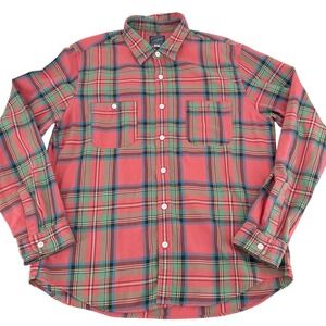 J.Crew Mens Plaid Flannel Shirt XL Slim Fit Button Front Muted Red Green